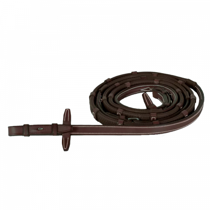 Raised rubber reins with stoppers with fancy stitching