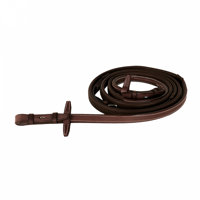 Raised rubber contact reins with fancy stitching
