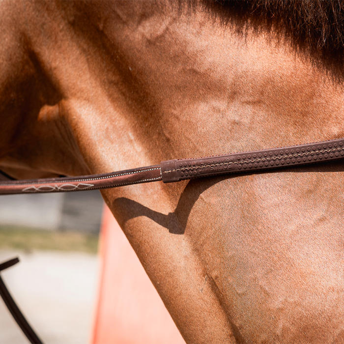 Raised rubber contact reins with fancy stitching